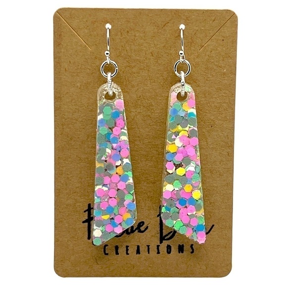 Pastel Confetti Glitter Resin Medium Dangle Resin Earrings - Picture 1 of 3
